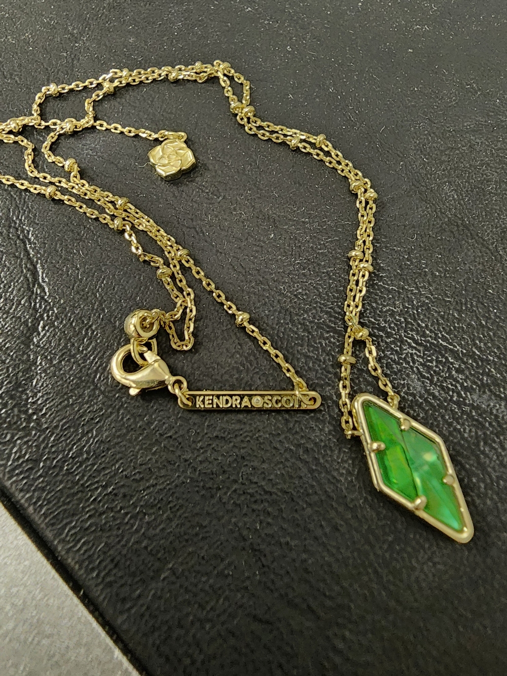 Kendra Scott Gold Necklace with Bright Green Kite Pendant